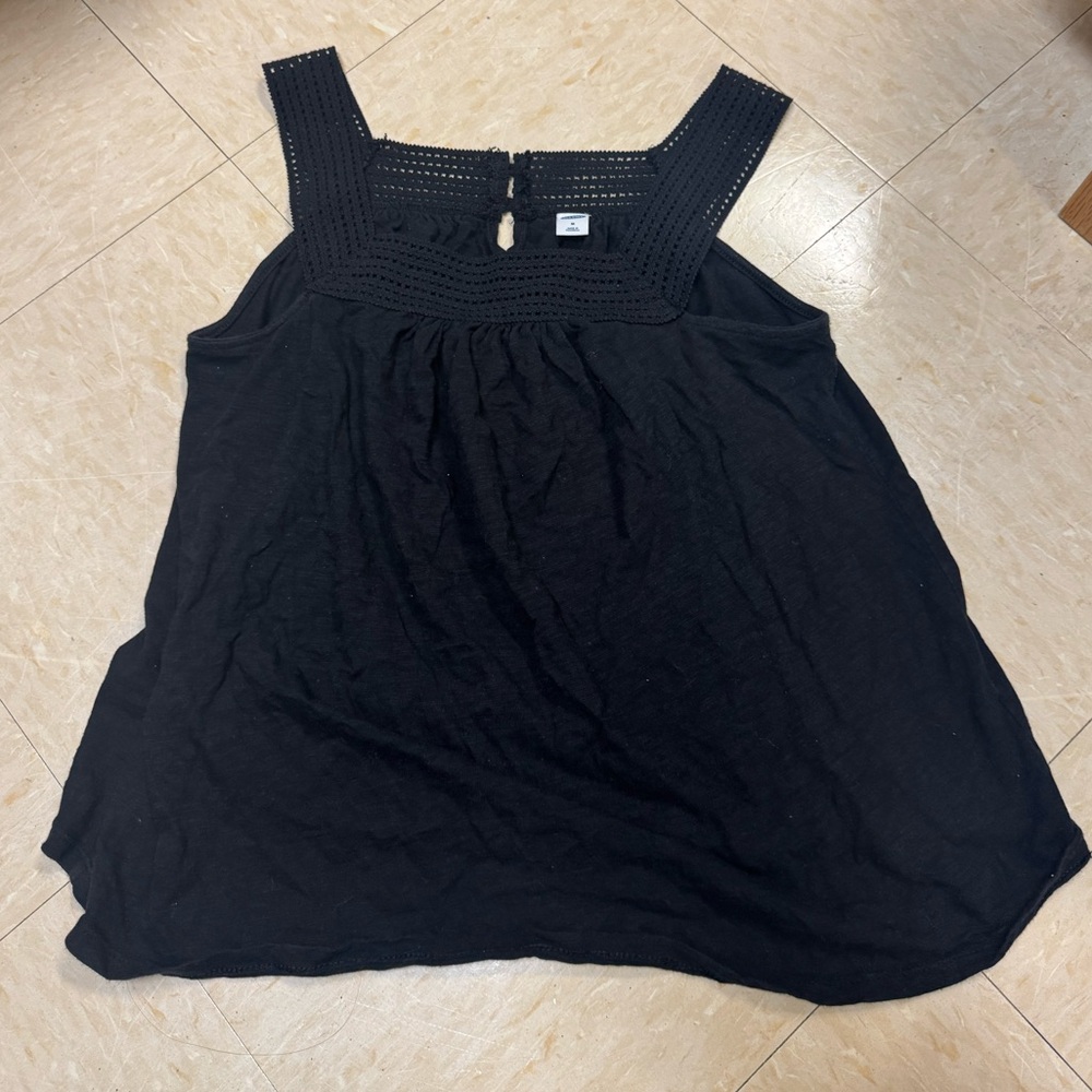 Crochet Lace Trim Yoke Square Neck Sleeveless Tank